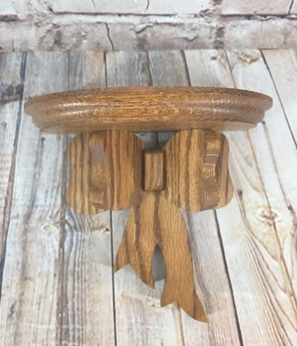 Vintage Wooden Bow Wall Shelf Small Cottage Farmhouse Granny Core Brown